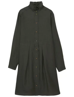 Monica dress in dark green linen