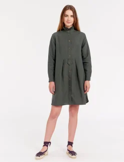 Monica dress in dark green linen