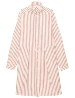 Monica dress in red and white striped linen