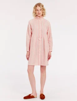 Monica dress in red and white striped linen