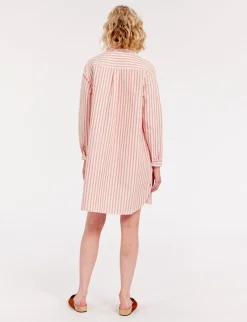 Monica dress in red and white striped linen