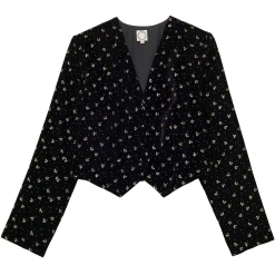 Ole bolero jacket in smooth black velvet with gold print