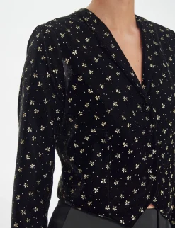 Ole bolero jacket in smooth black velvet with gold print
