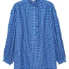 Oversized Maryange shirt with ruffles in blue linen