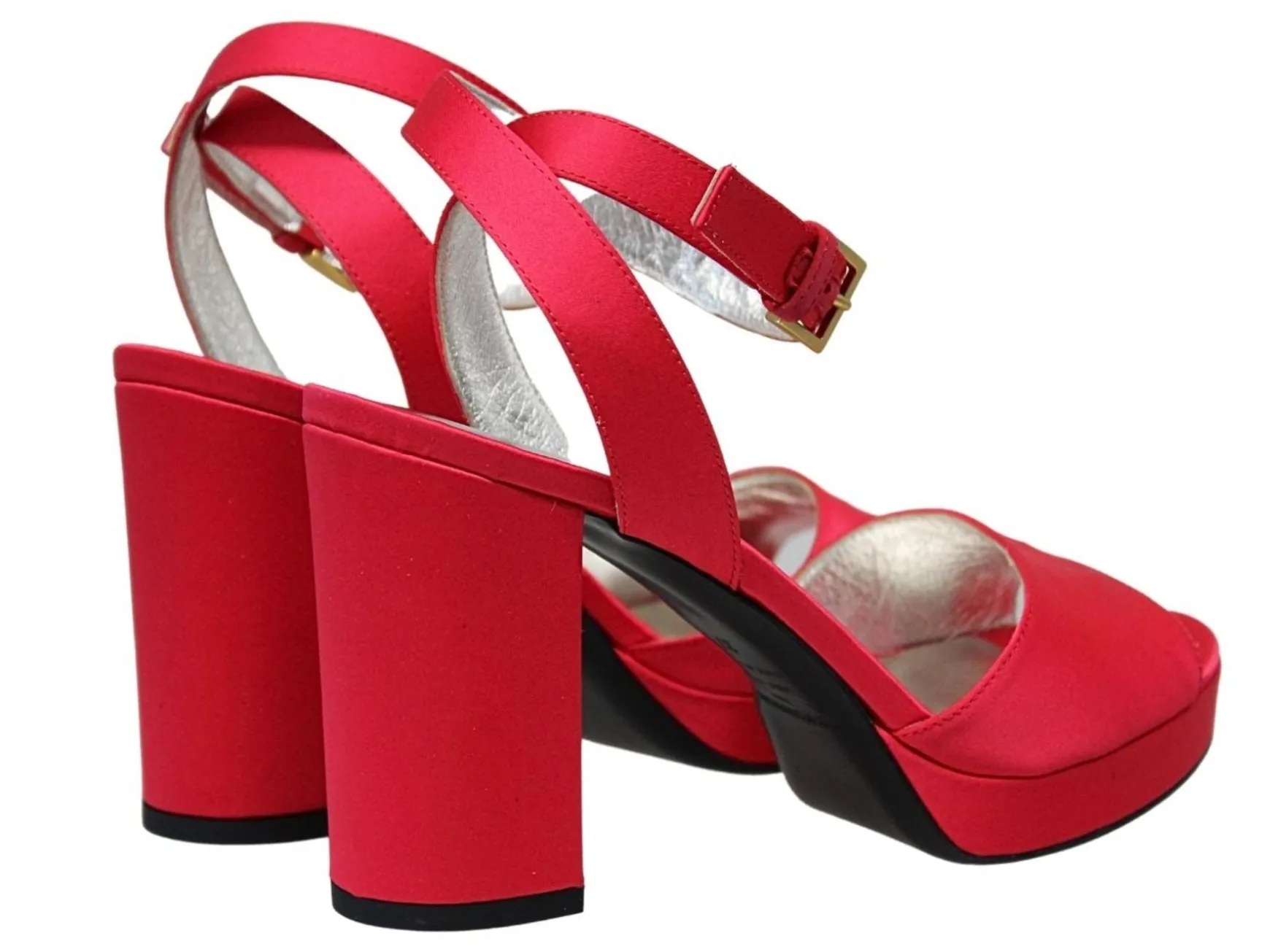 Platform sandals in red silk