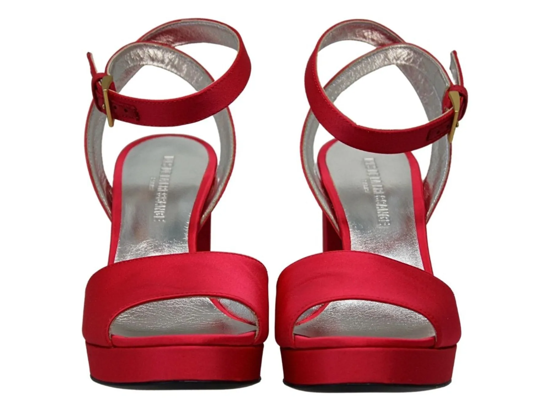 Platform sandals in red silk