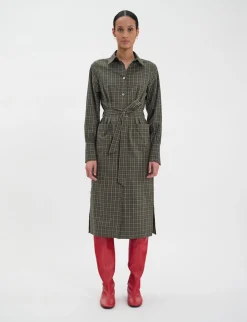 Rosabella khaki cotton check dress