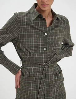 Rosabella khaki cotton check dress