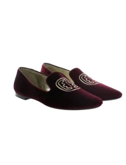 Velvet embroidered burgundy slipper